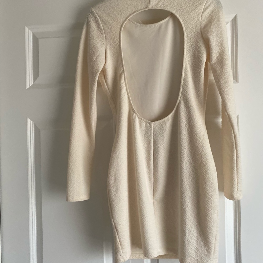 Backstage Cream Open Back Long Sleeve Dress- Small